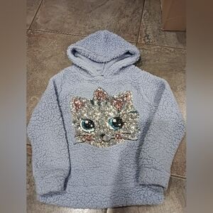Girls Size Medium Blue with Sparkly Cat Hooded Miss Chievous Sweater